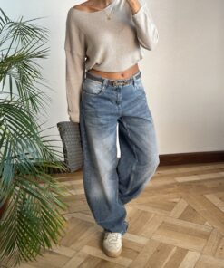 Açık Mavi Düşük Bel Baggy Jean