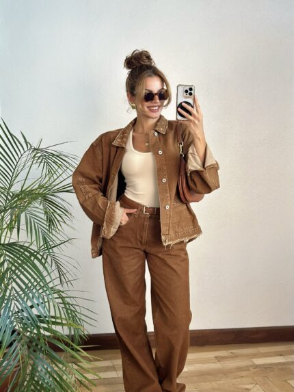 Tarçın Rengi Denim Takım