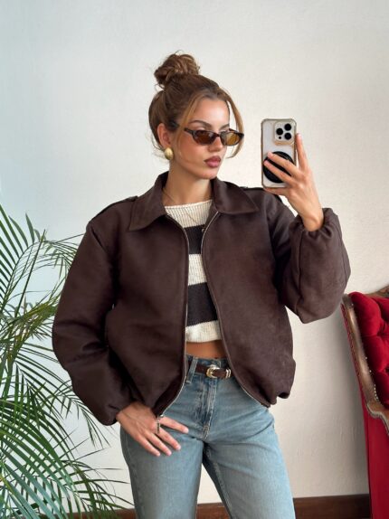 Nubuk Acı Kahve Bomber Ceket
