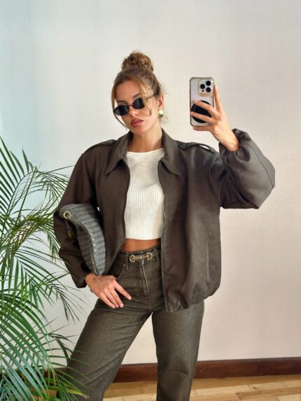 Nubuk Haki Bomber Ceket