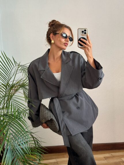 Antrasit Kısa Trençkot