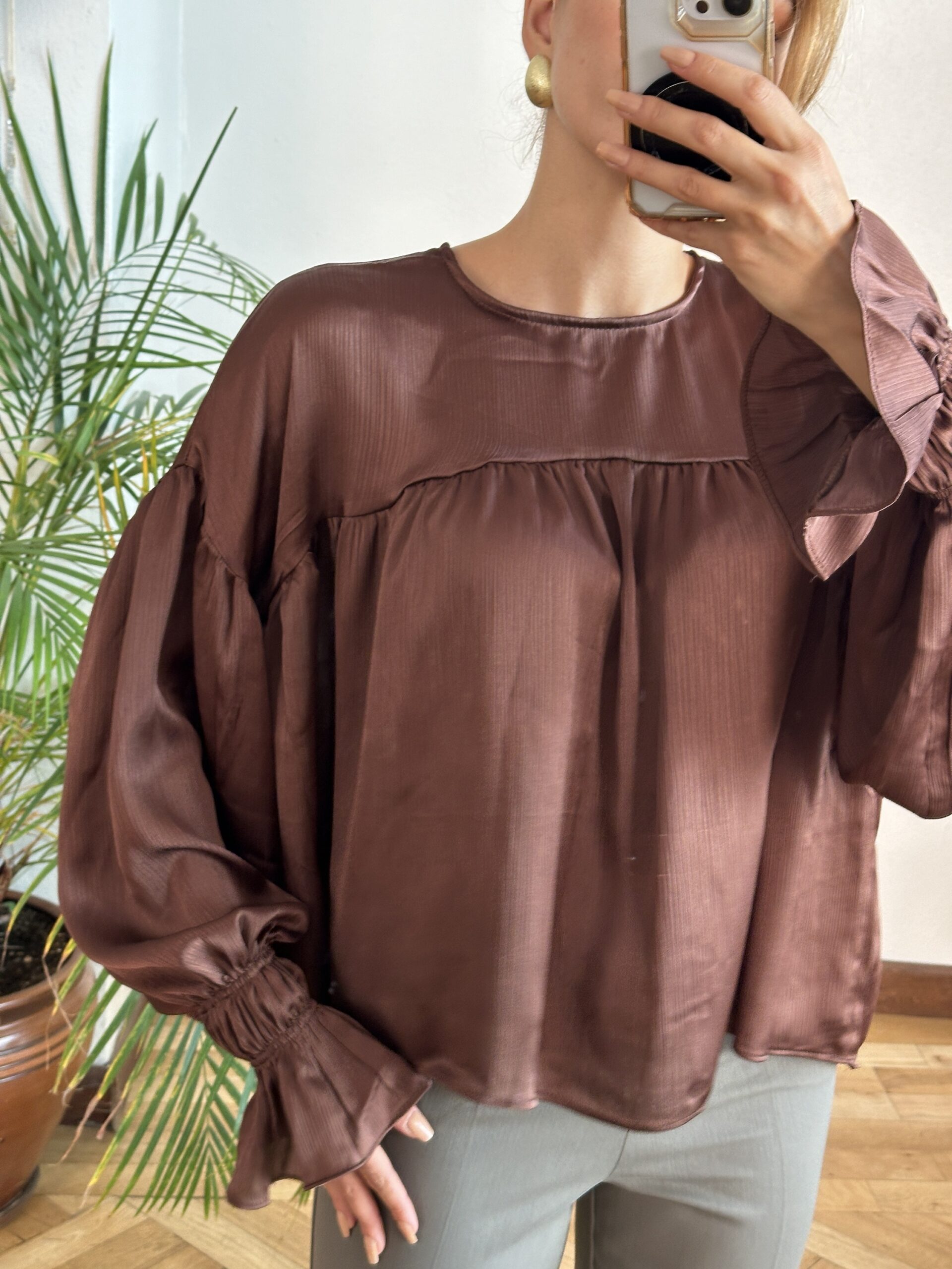 Kahve Saten Bluz - Görsel 3