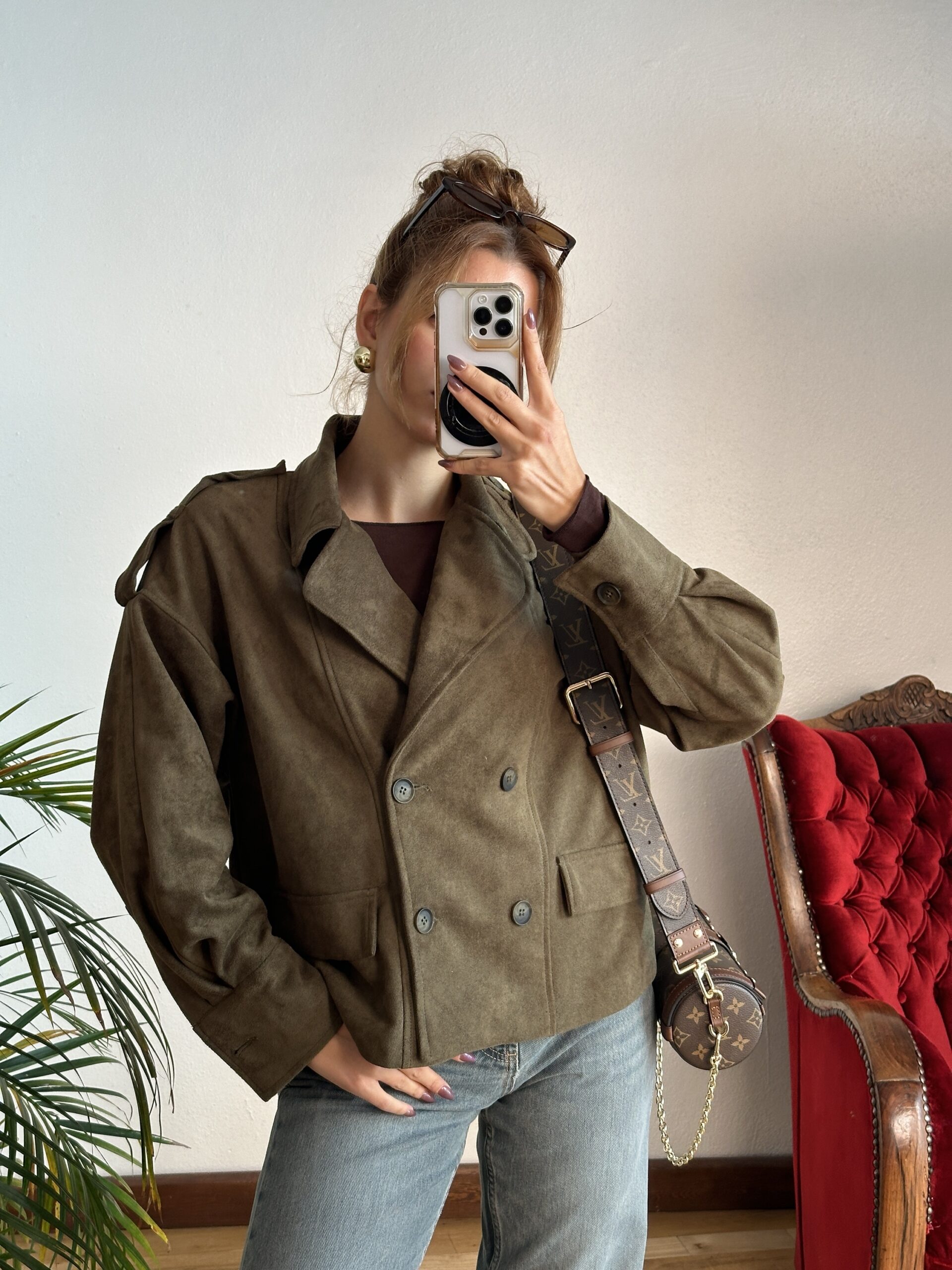 Haki Süet Kısa Ceket - Görsel 2