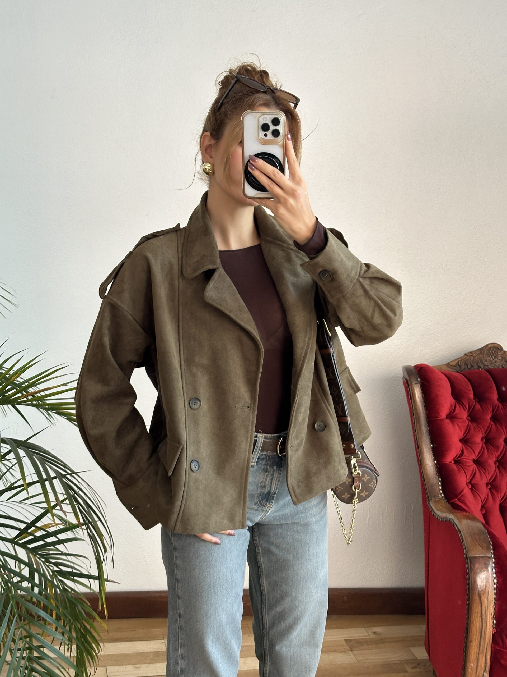 Haki Süet Kısa Ceket - Görsel 4