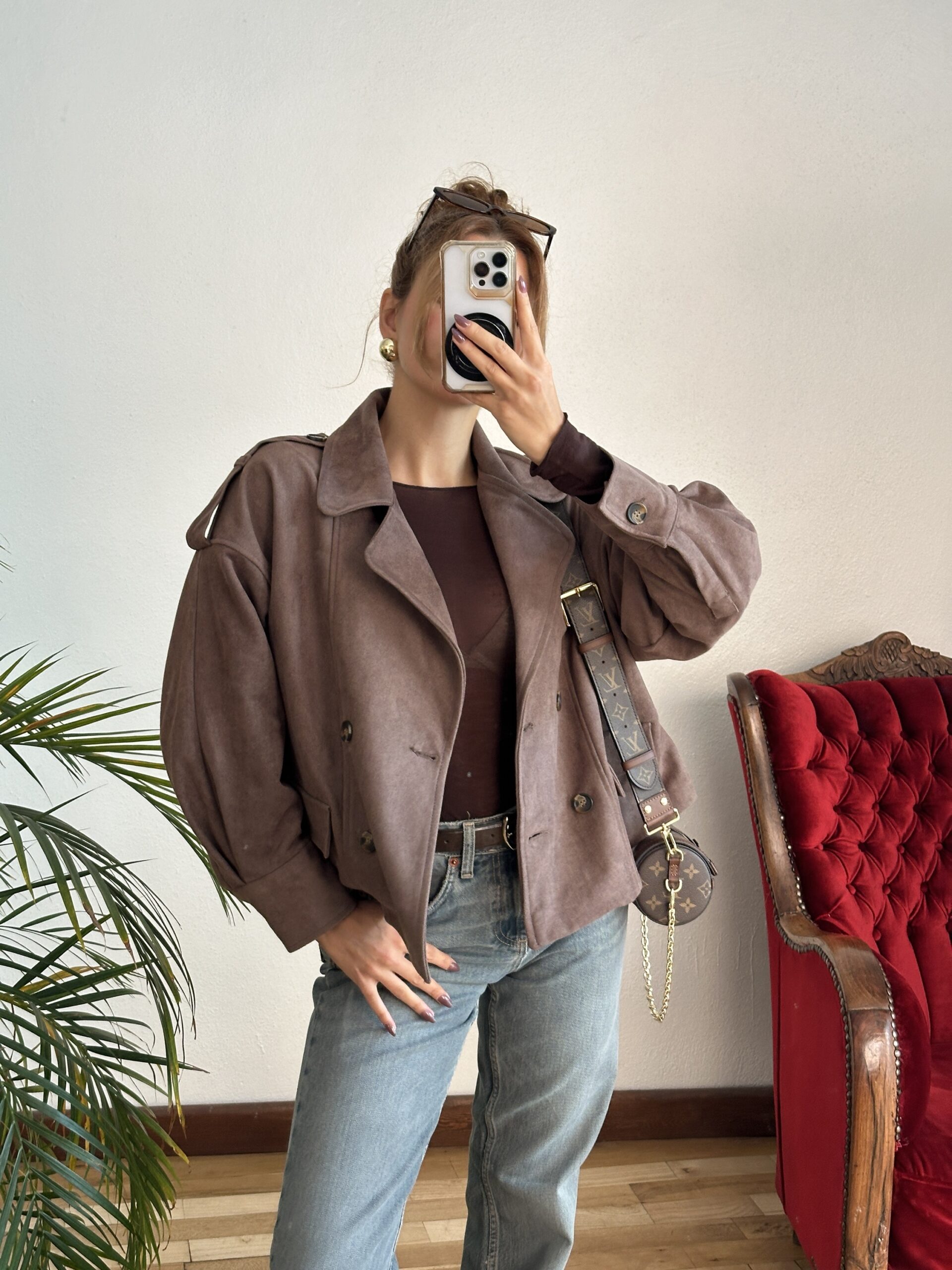 Kahve Süet Kısa Ceket - Görsel 3