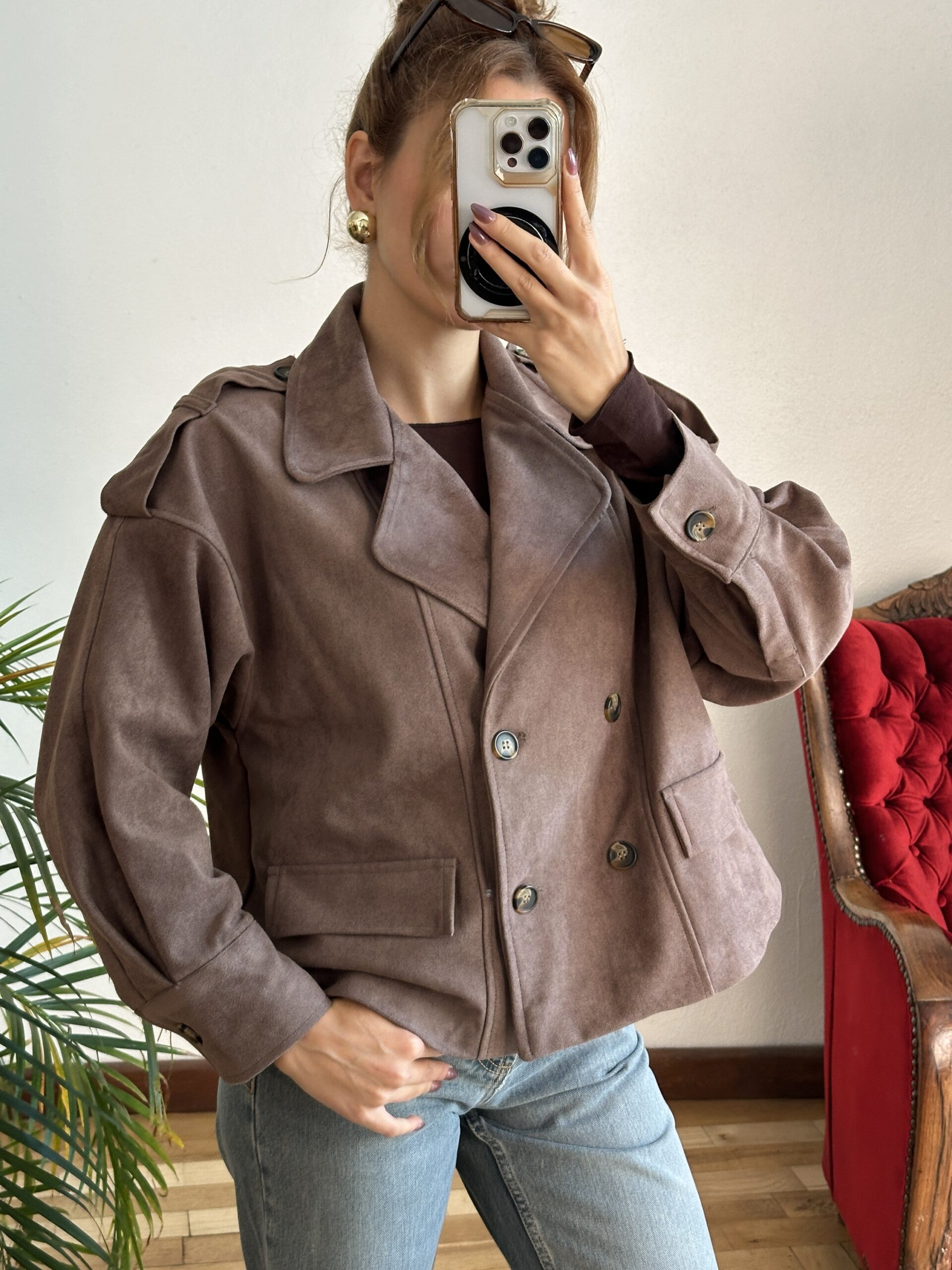 Kahve Süet Kısa Ceket - Görsel 4