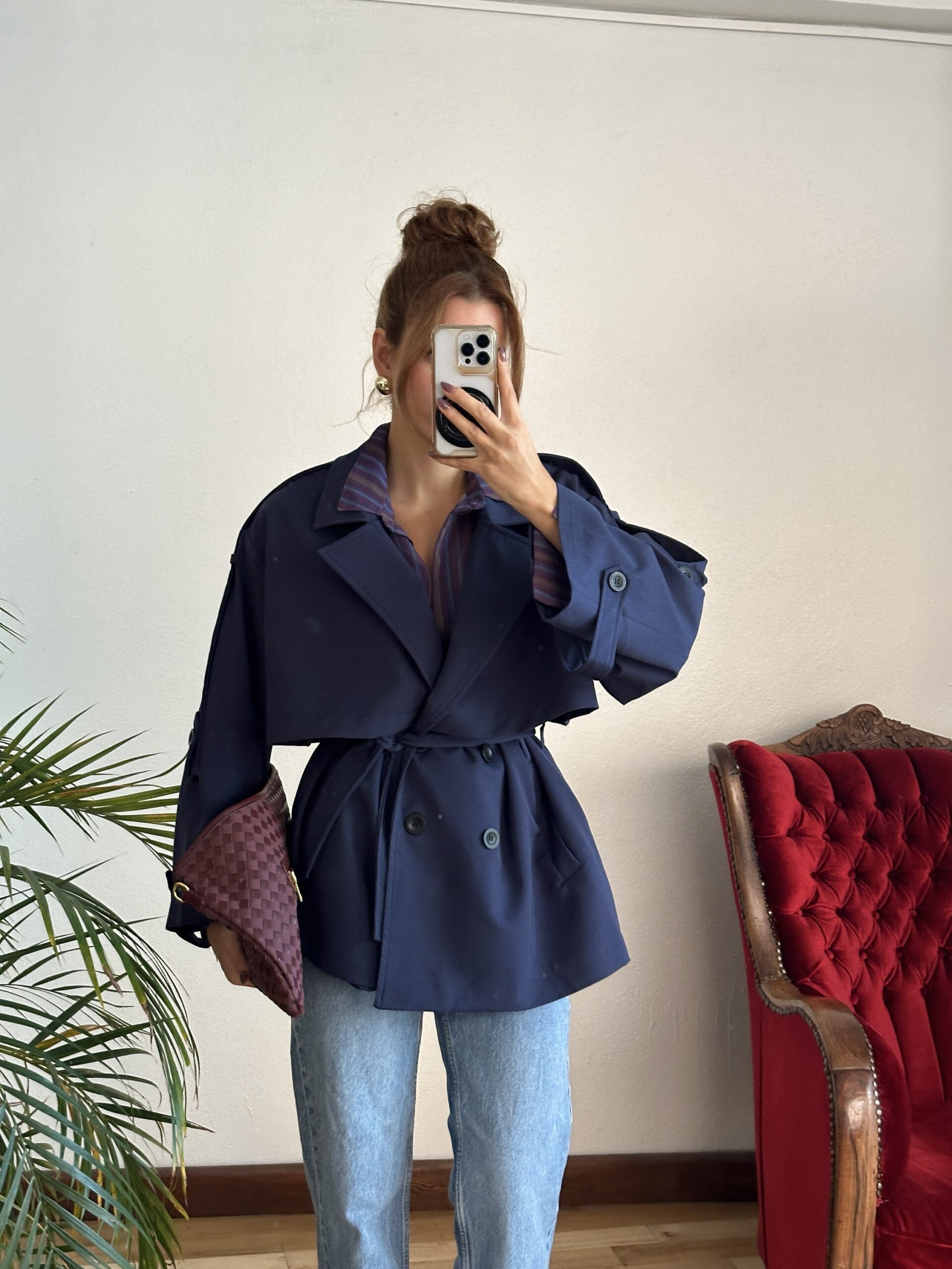 Lacivert Oversize Trençkot - Görsel 4