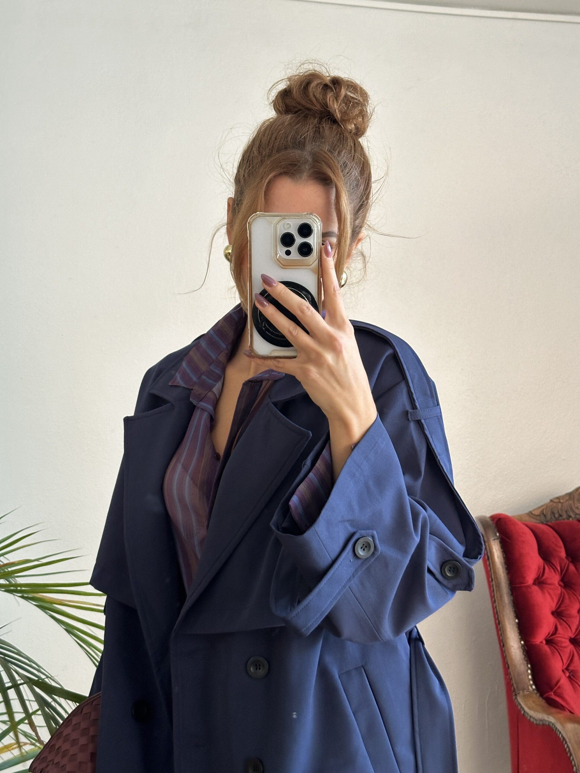 Lacivert Oversize Trençkot - Görsel 3