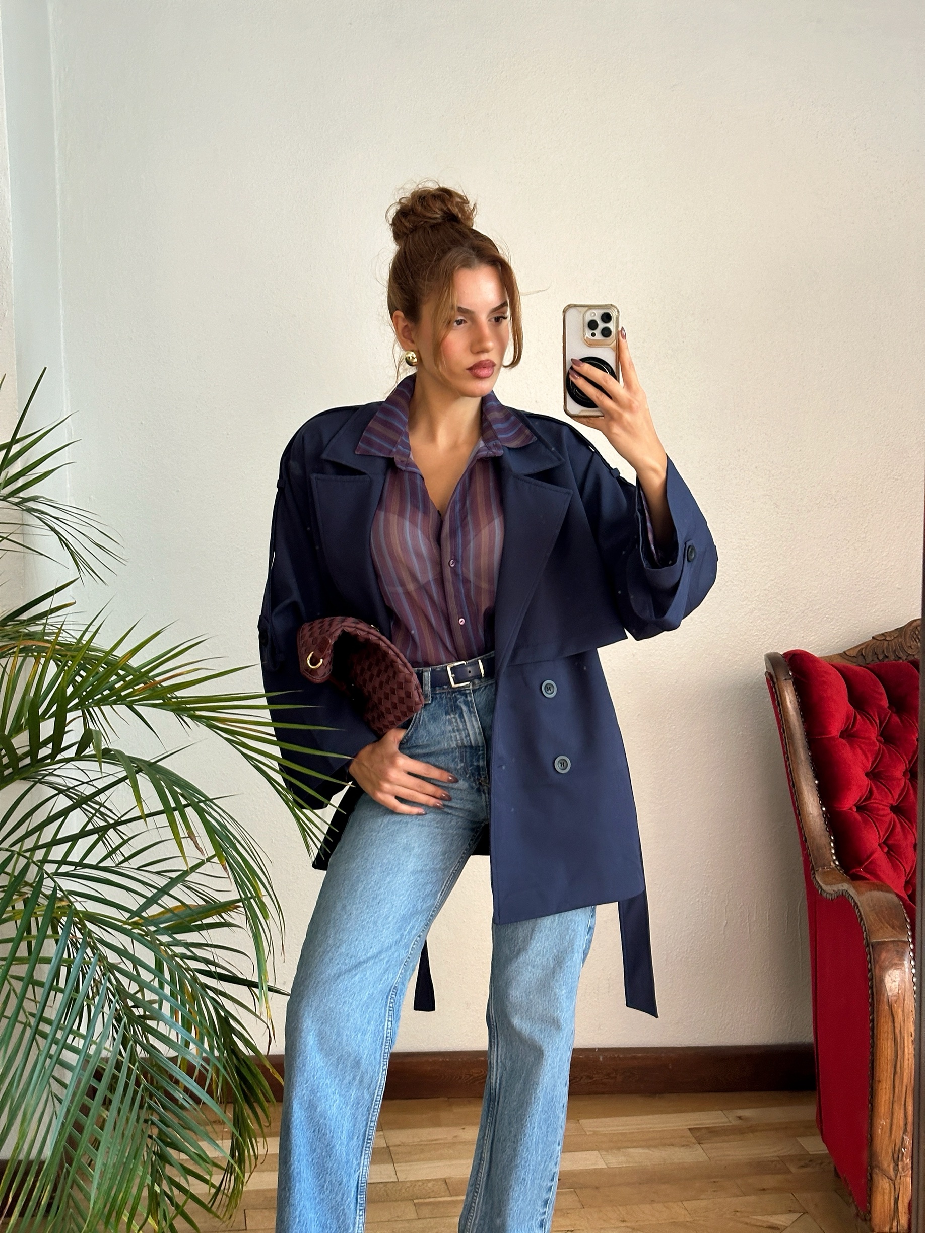 Lacivert Oversize Trençkot - Görsel 2