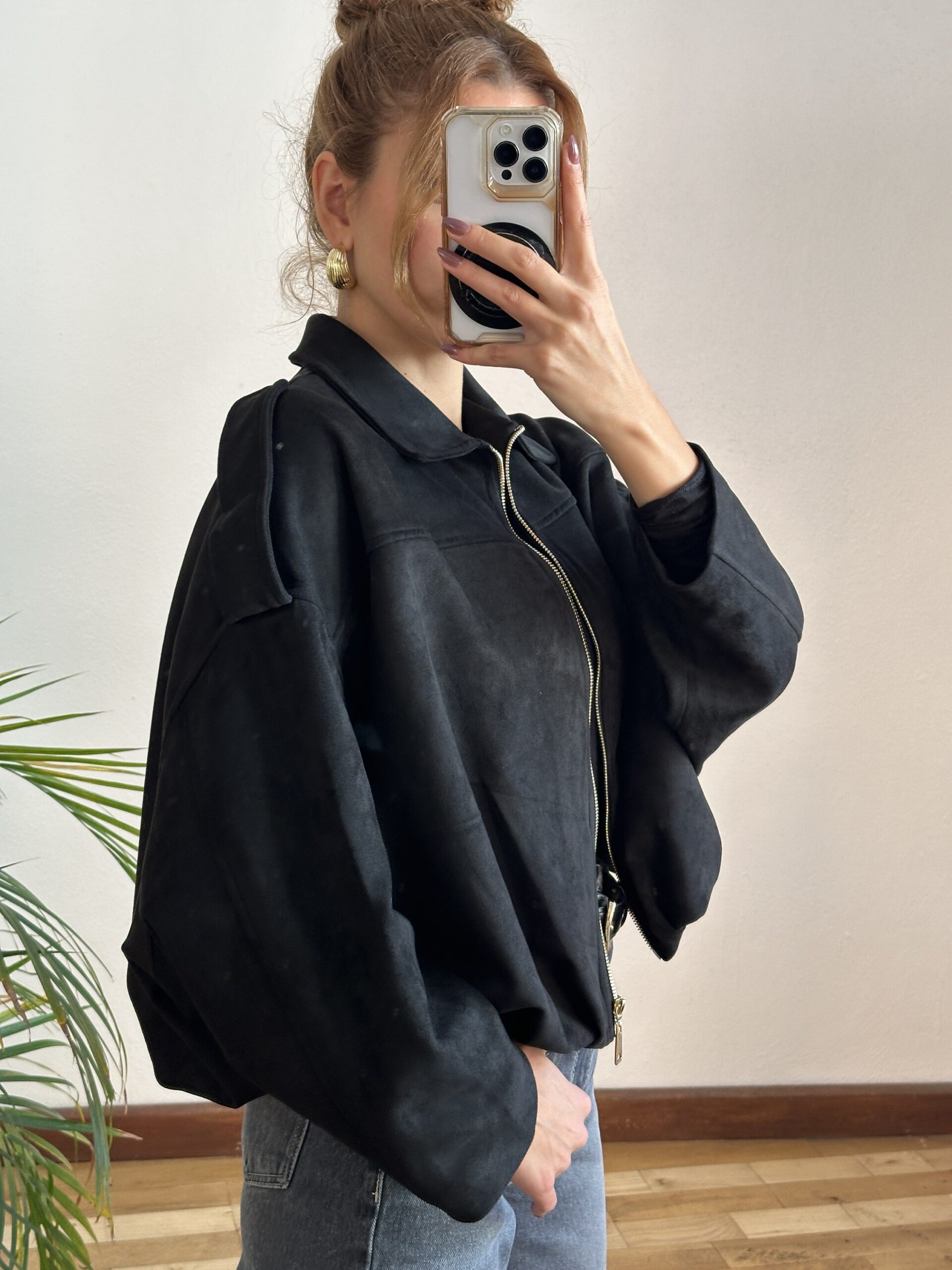 Siyah Süet Bomber Ceket - Görsel 4