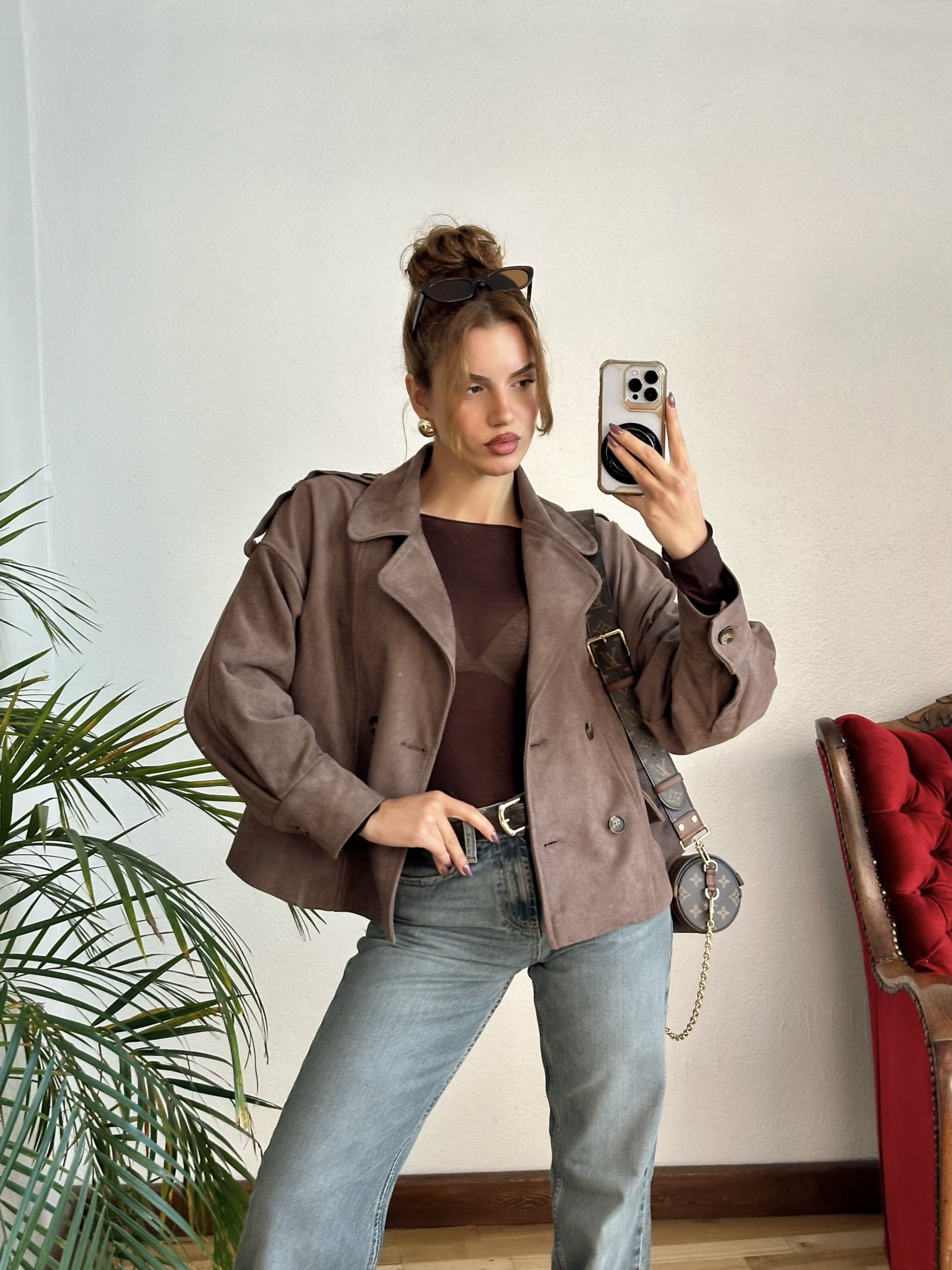 Kahve Süet Kısa Ceket