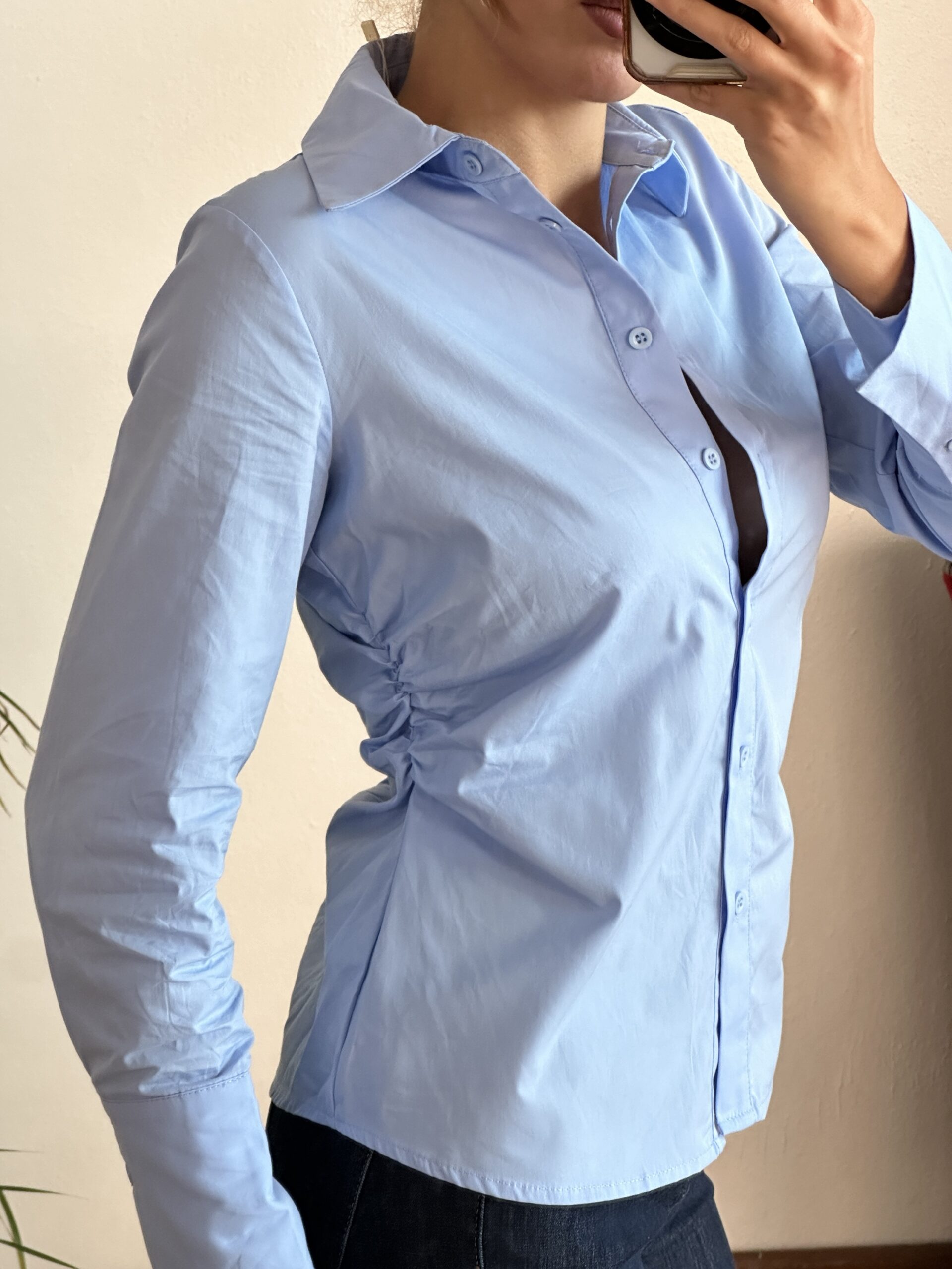 Mavi Beli Büzgülü Gömlek - Görsel 2