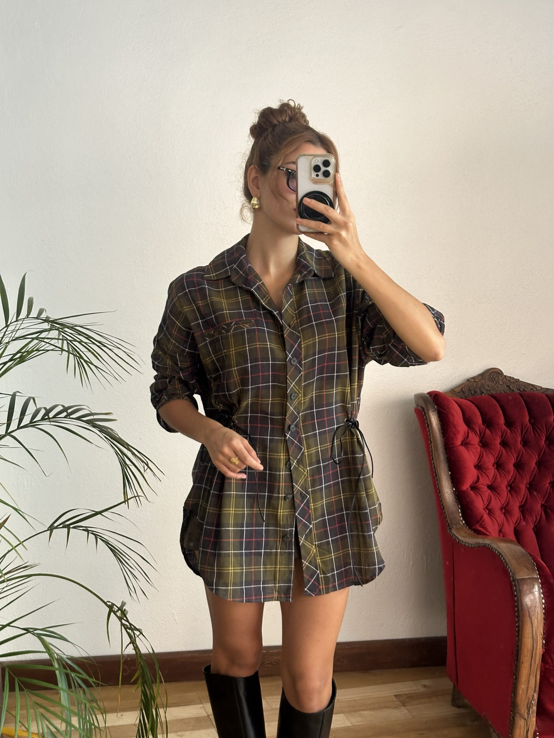 Kareli Beli Bağlamalı Gömlek - Görsel 3