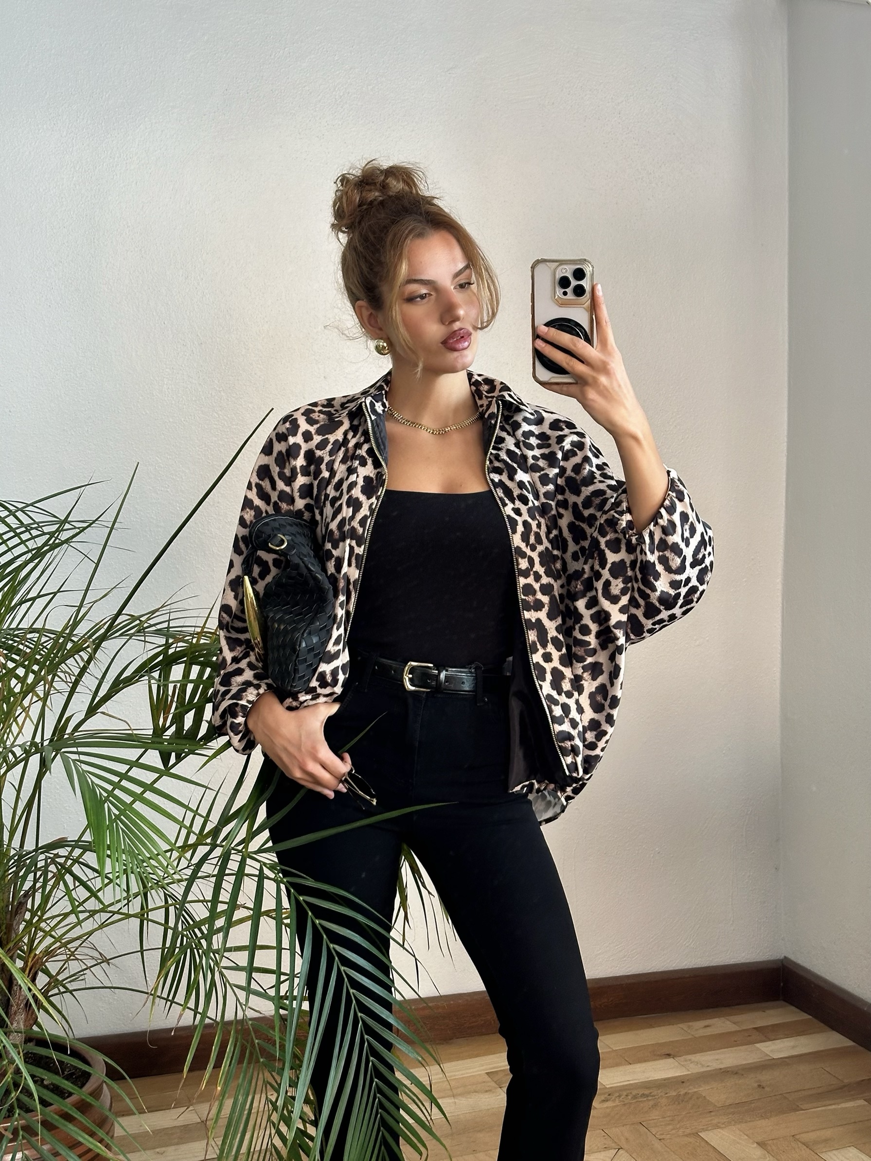 Saten Leoparlı Ceket