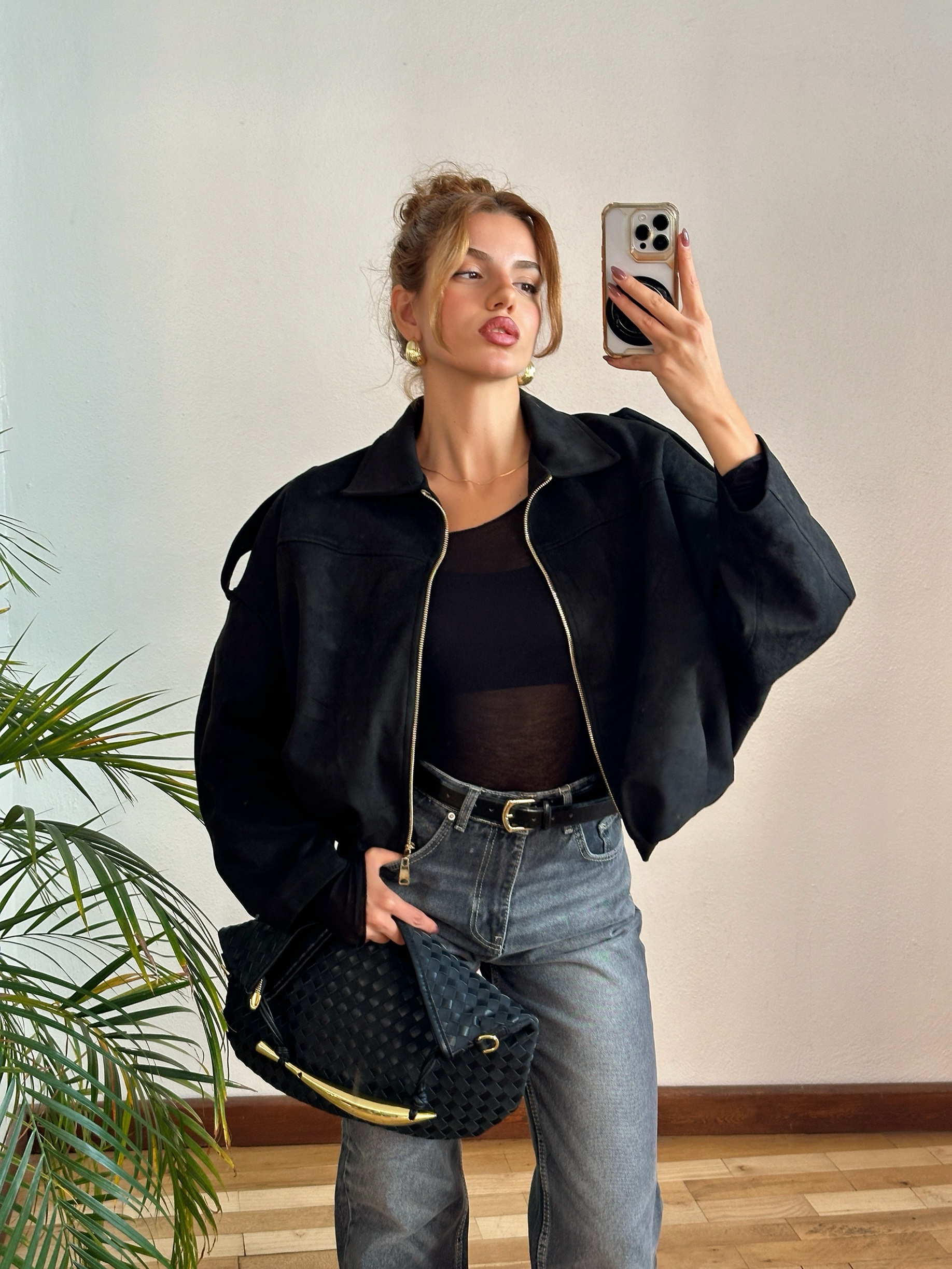 Siyah Süet Bomber Ceket