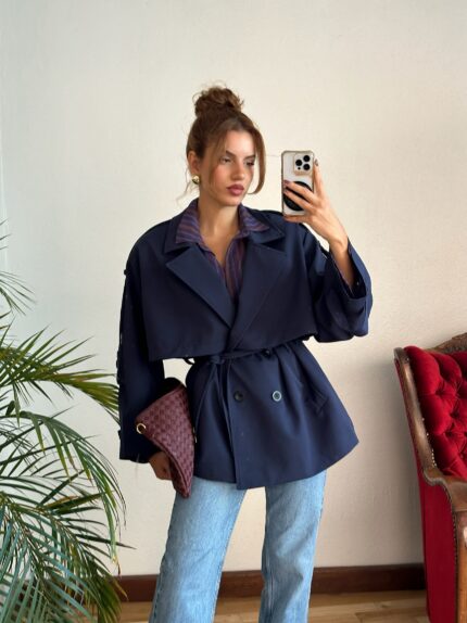 Lacivert Oversize Trençkot