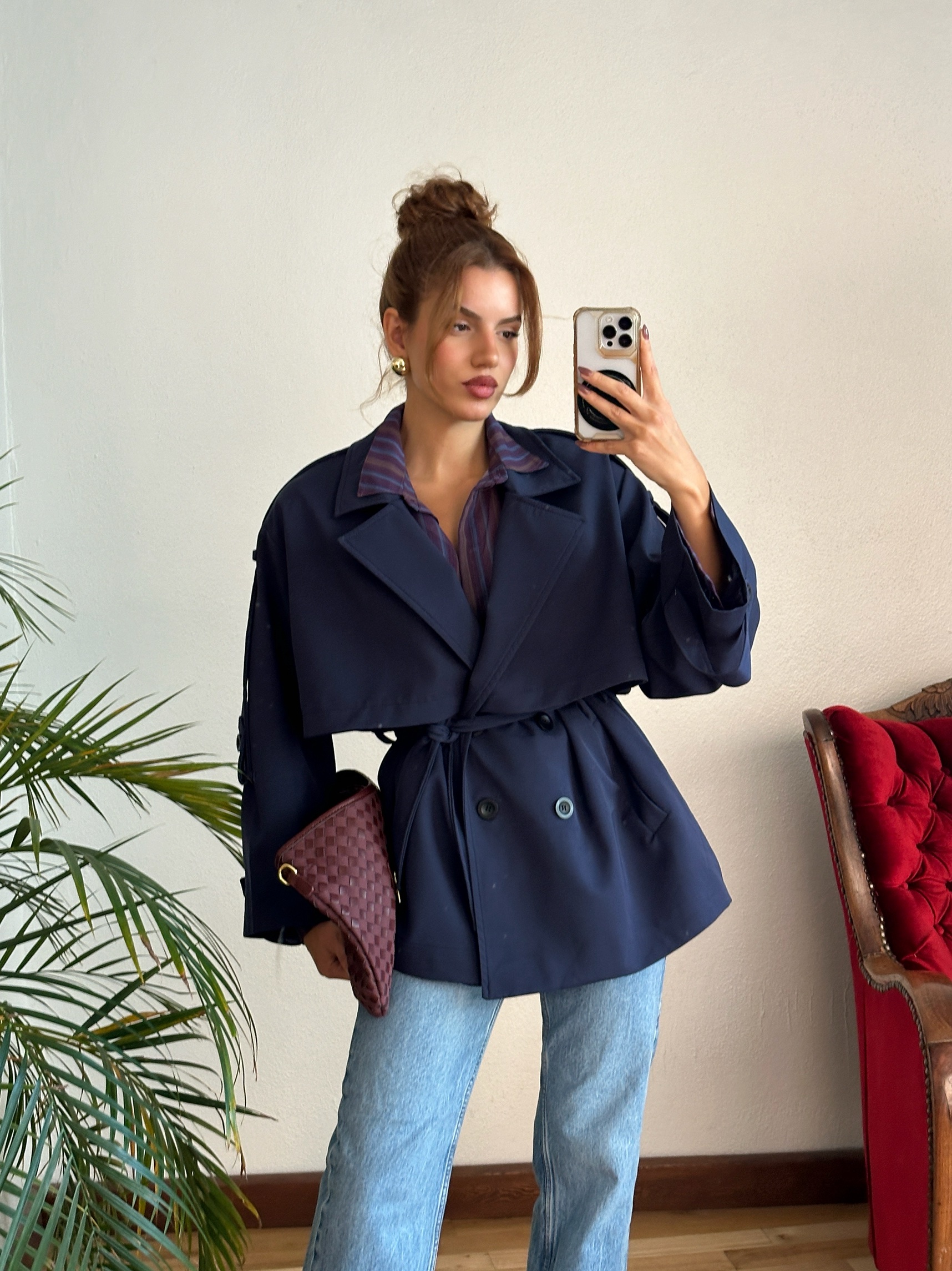 Lacivert Oversize Trençkot