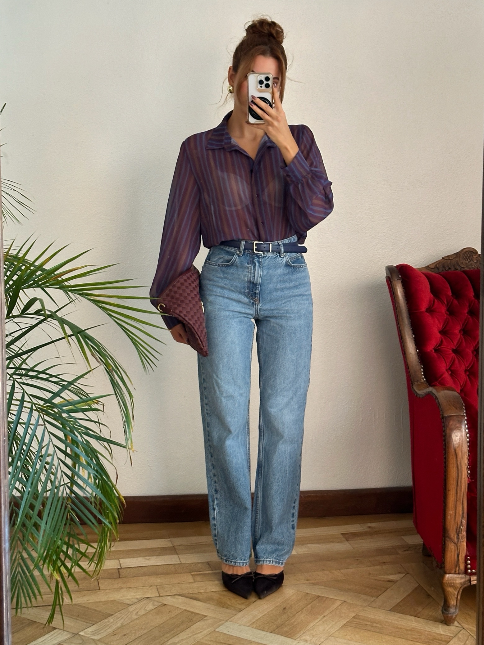 Mor Çizgili Transparan Gömlek - Görsel 3