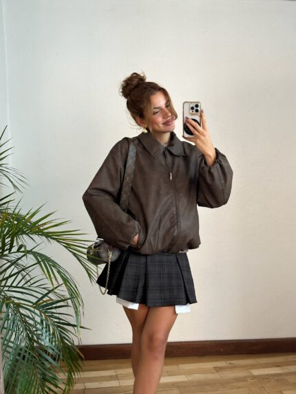 Kahve Bomber Deri Ceket