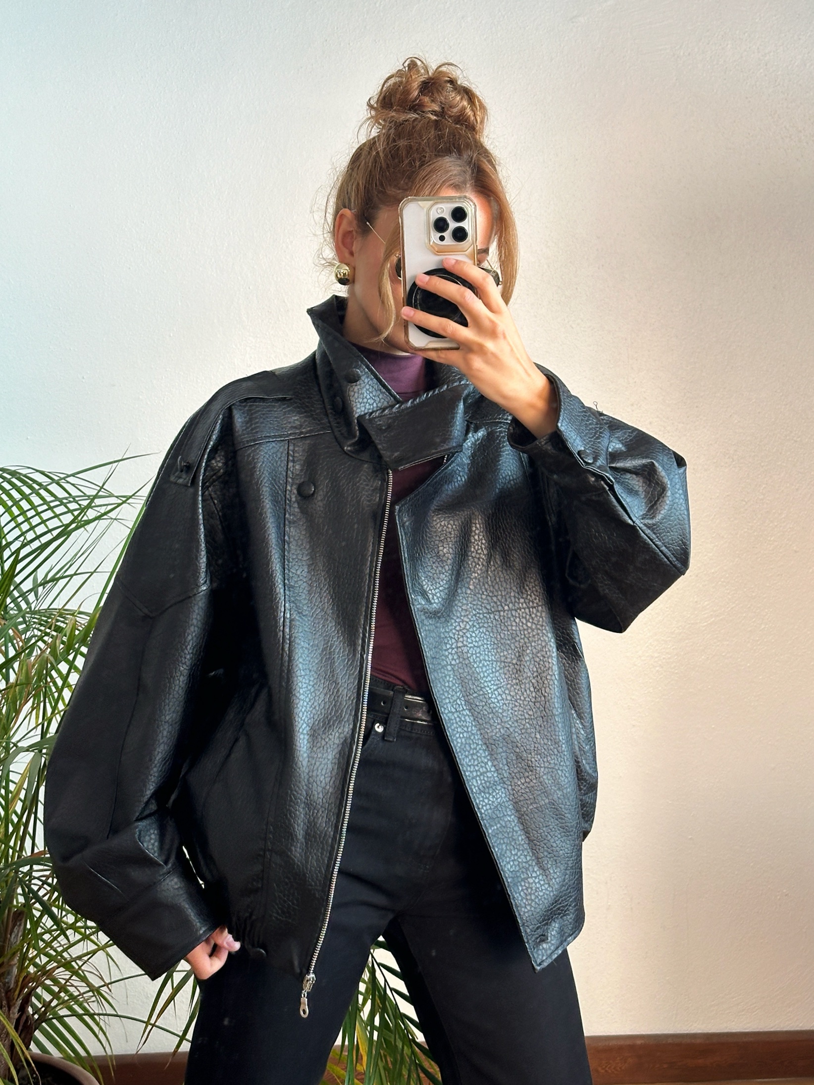 Oversize Deri Ceket - Görsel 5