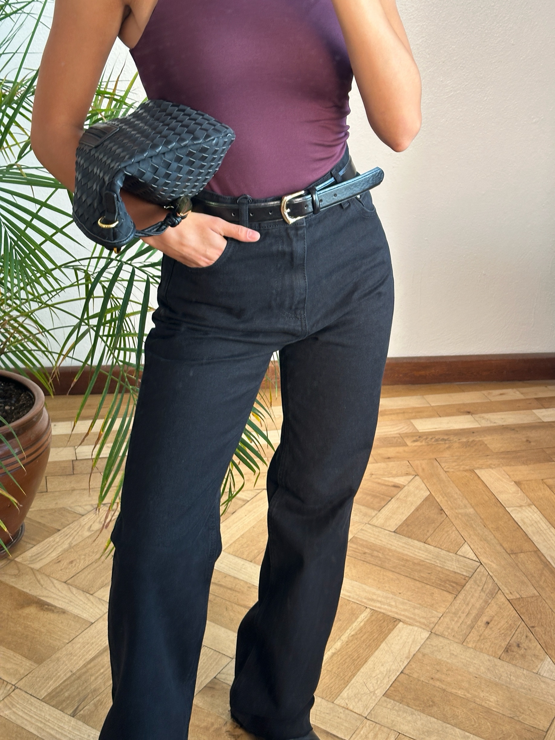 Siyah Paçası Kesik Palazzo Jean - Görsel 2