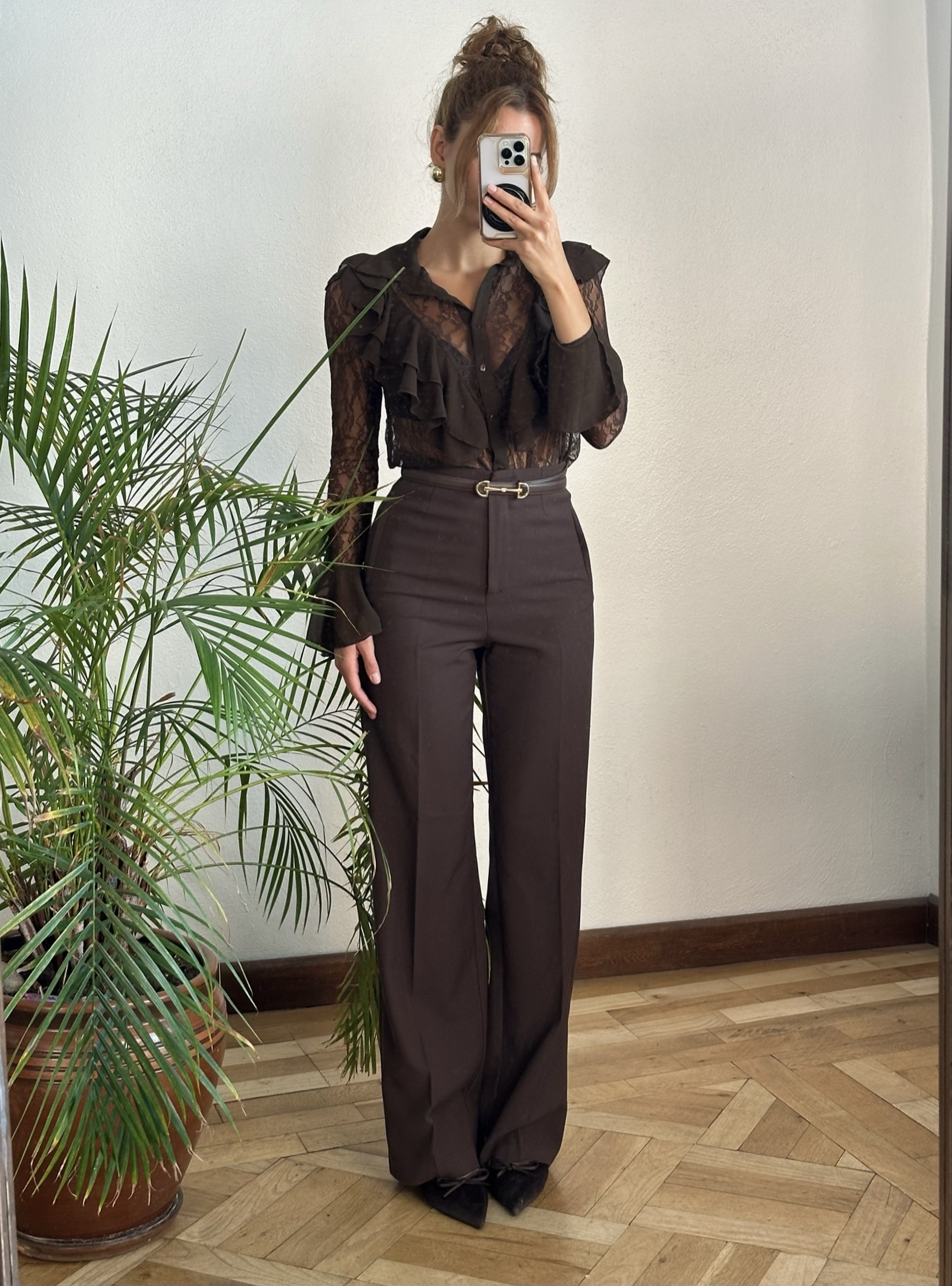 Kahve Kumaş Palazzo Pantolon