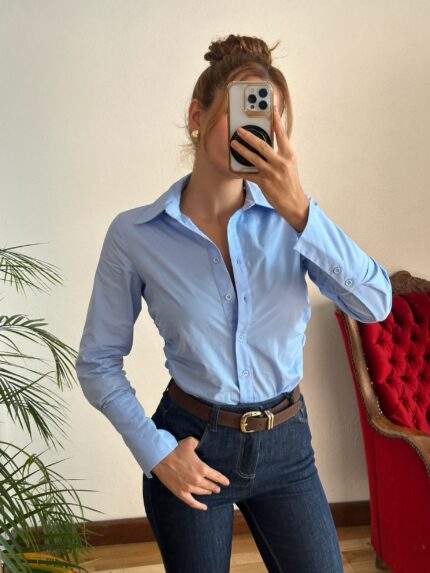 Mavi Beli Büzgülü Gömlek