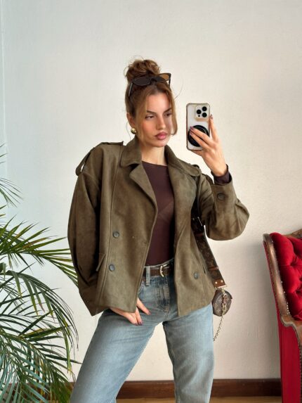 Haki Süet Kısa Ceket