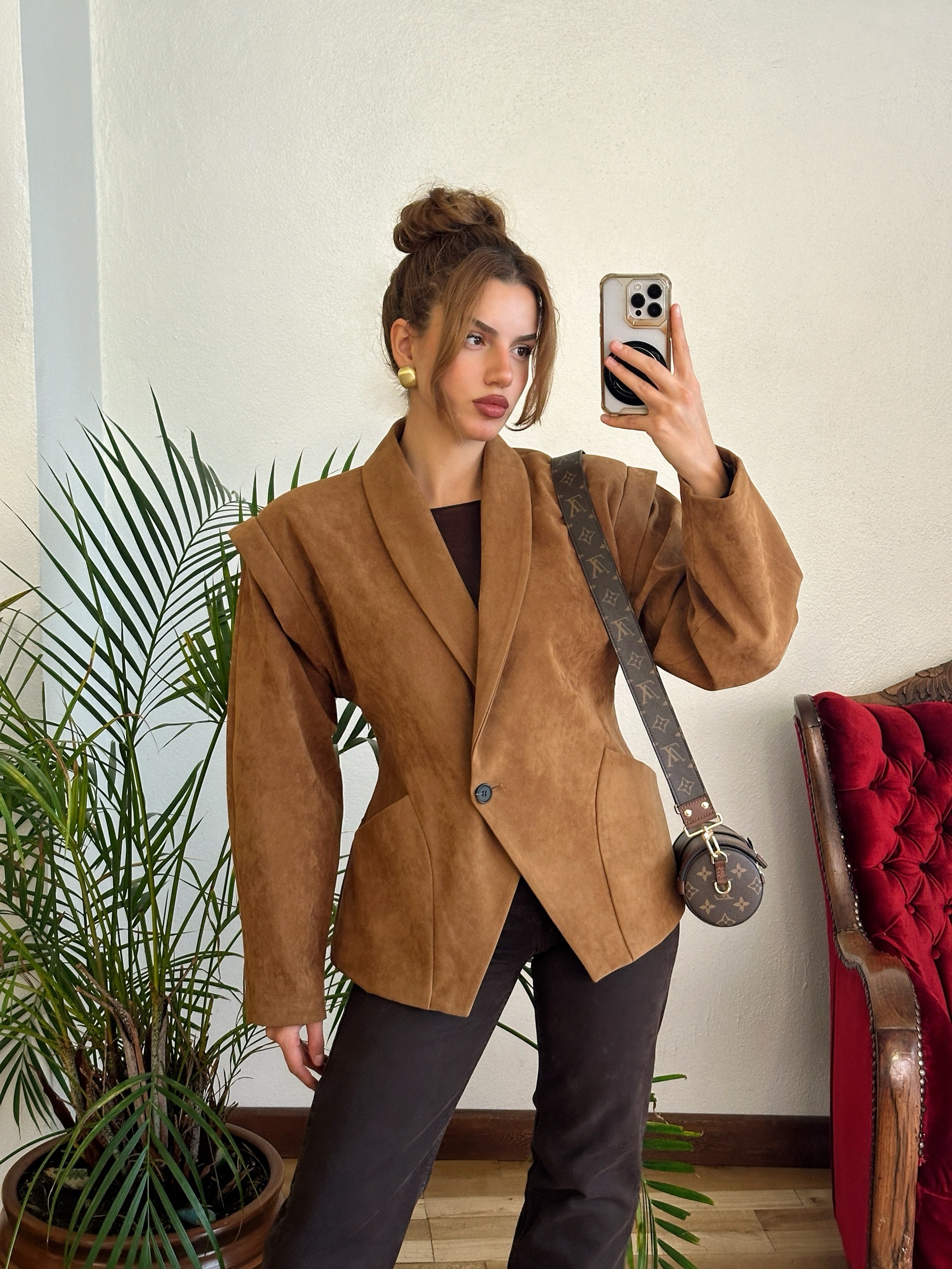 Bronte Omuz Detaylı Camel Blazer