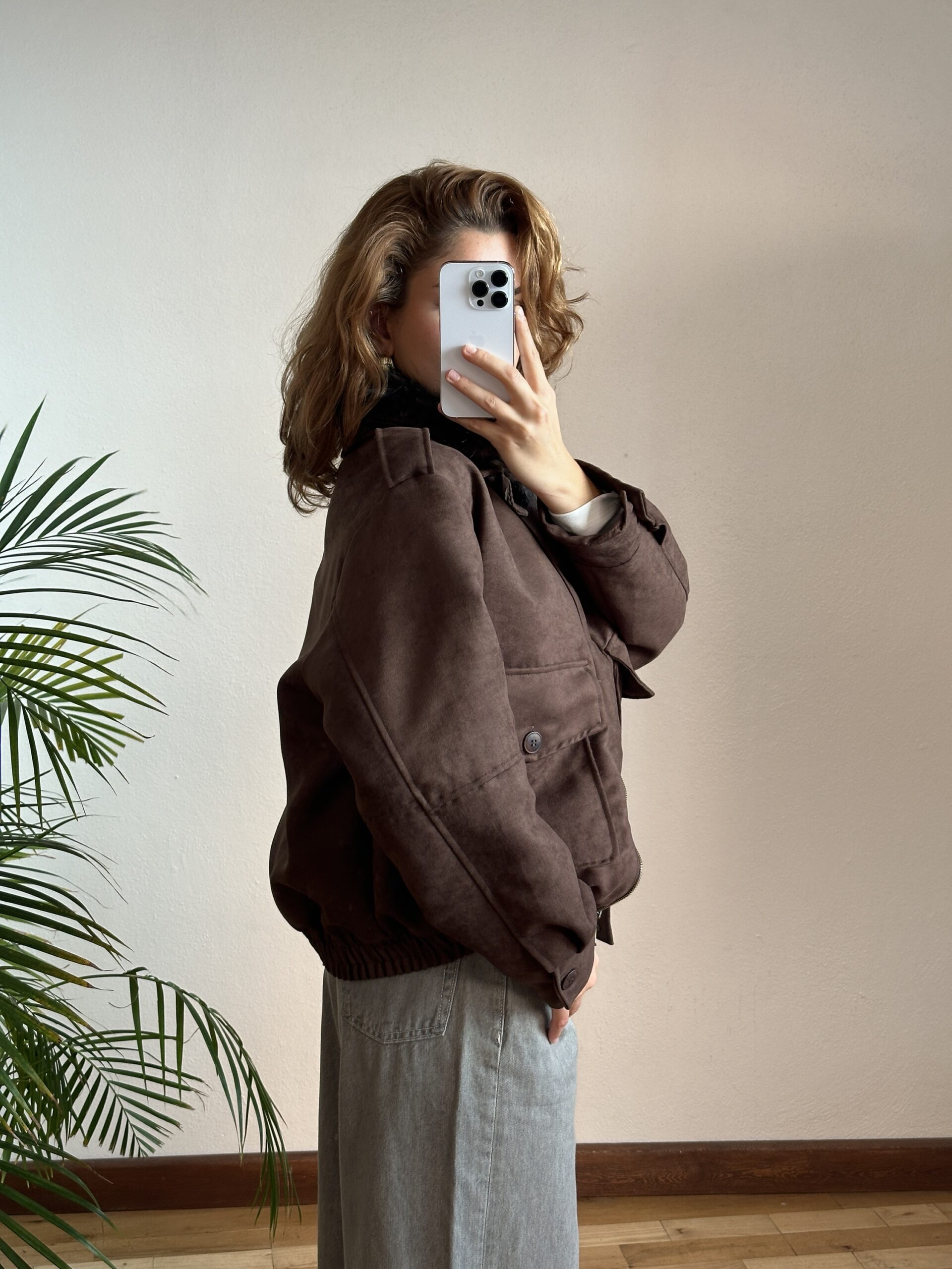 Yakası Kürklü Süet Bomber Ceket - Görsel 3