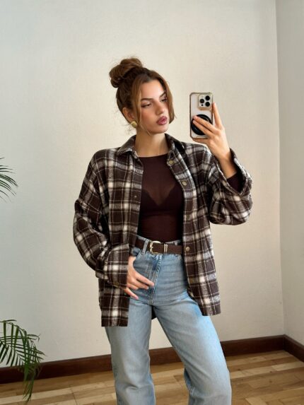 Kahve Kareli Oduncu Gömlek