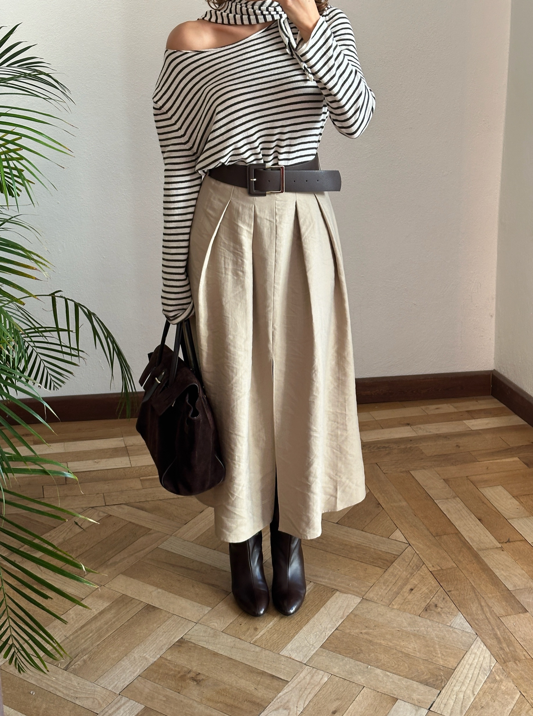 Önden Yırtmaçlı Kemerli Maxi Etek - Görsel 2