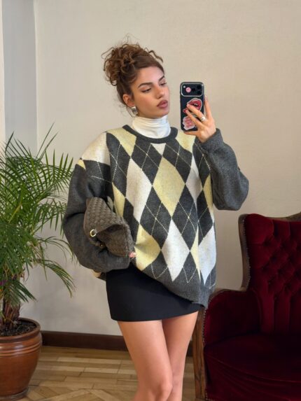 Baklava Desen Oversize Kazak