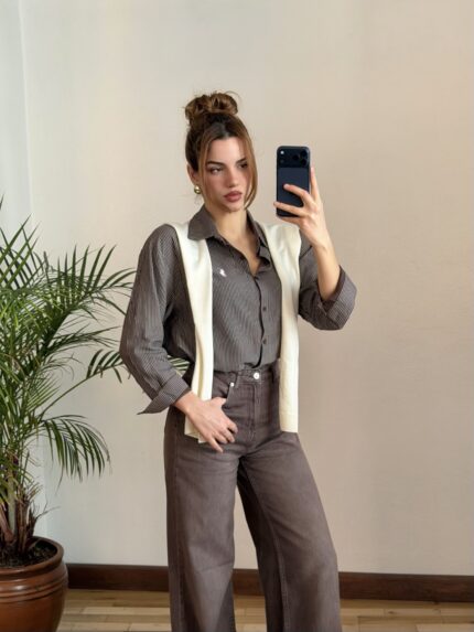 Çizgili Kahve Polo Gömlek