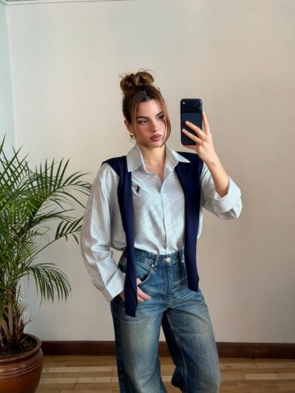 Lacivert Çizgili Gömlek