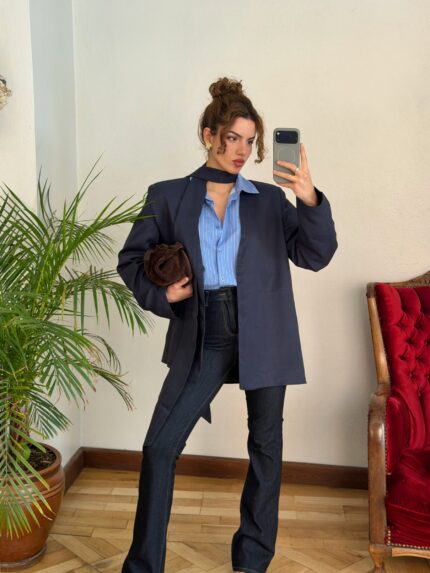 Şal Detaylı Lacivert Ceket