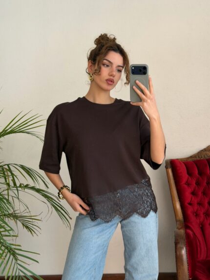 Dantelli Acı Kahve Tshirt