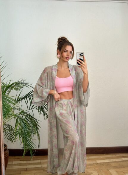Şifon Şalvar Kimono Takım